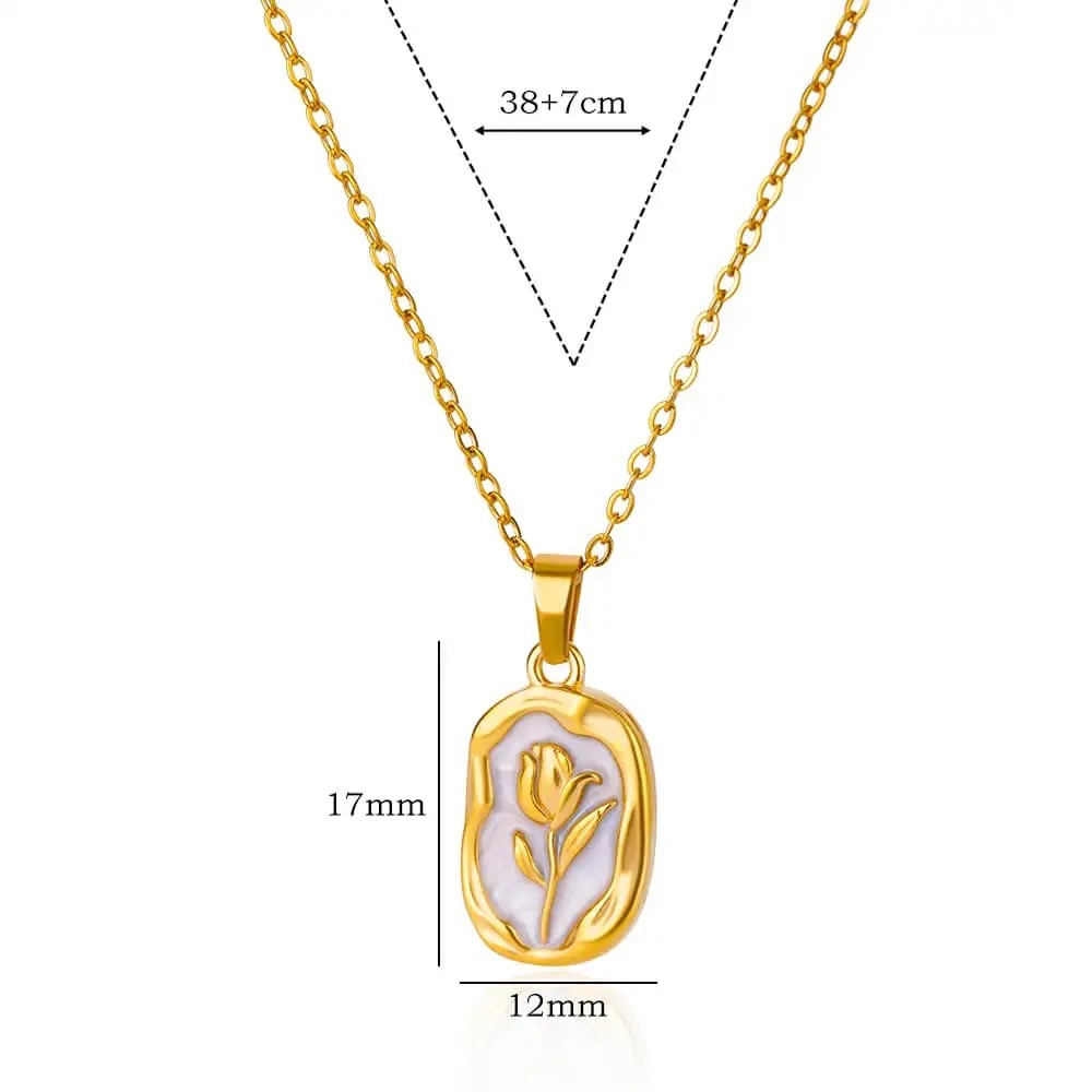 Rose Flower Necklace for Women: Gold Color Tulip Flower Pendant with Stainless Steel Chain