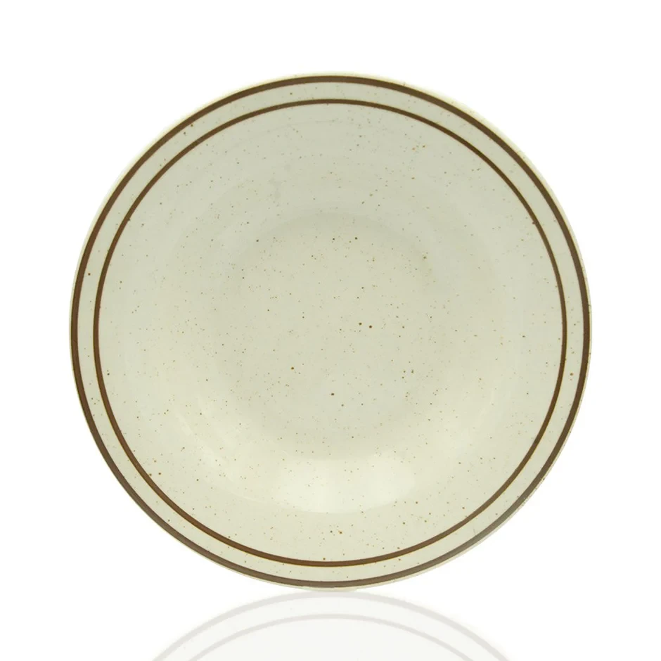 Crockery Dish Bowl with Pattern Double Brown Stripe 9"