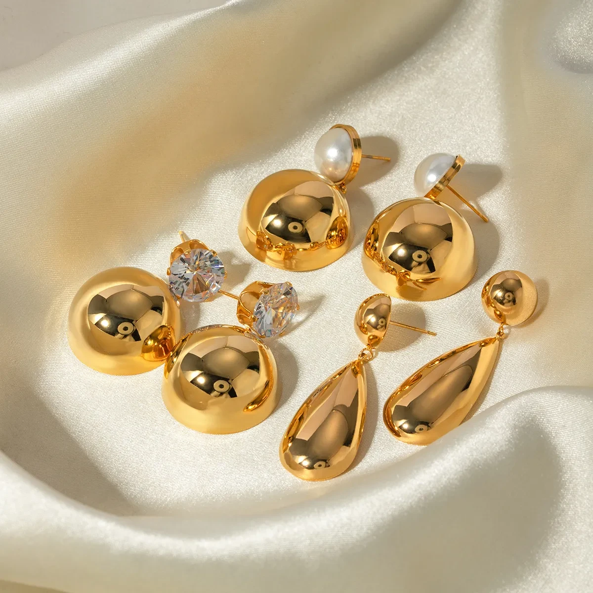 Trendy Stainless Steel Hemisphere Water Drop Pendant Earrings Earring Ornament