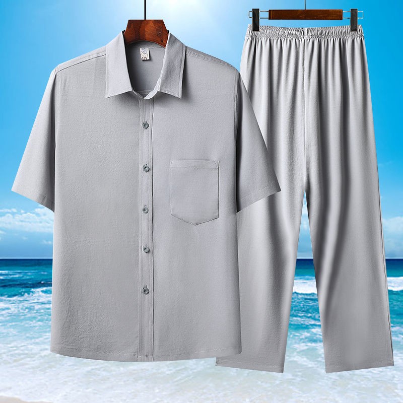 Summer Ice Cotton Short-Sleeved Shirt Set