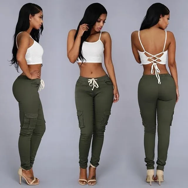 Women's Multi-Pocket Drawstring Casual Pants